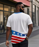 Men's Plus Size Independence Day Flag Print Henley Collar Button Short Sleeve Tee